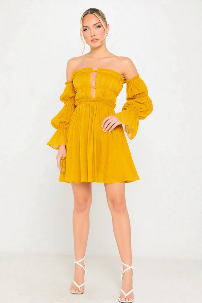 Golden Breeze Off-Shoulder Dress