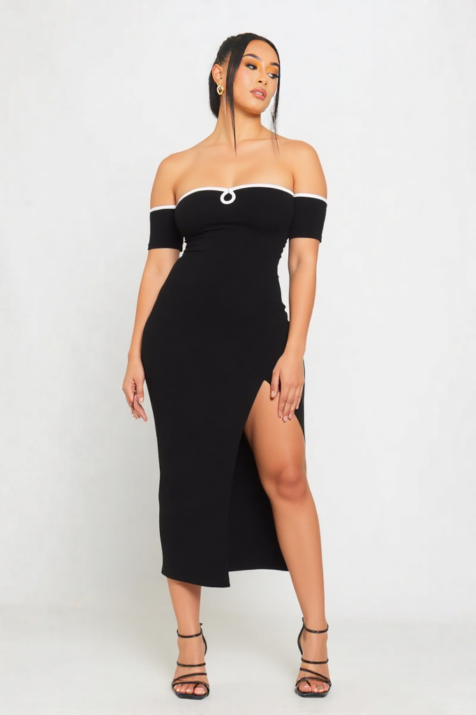 Midnight Elegance Off-Shoulder Dress