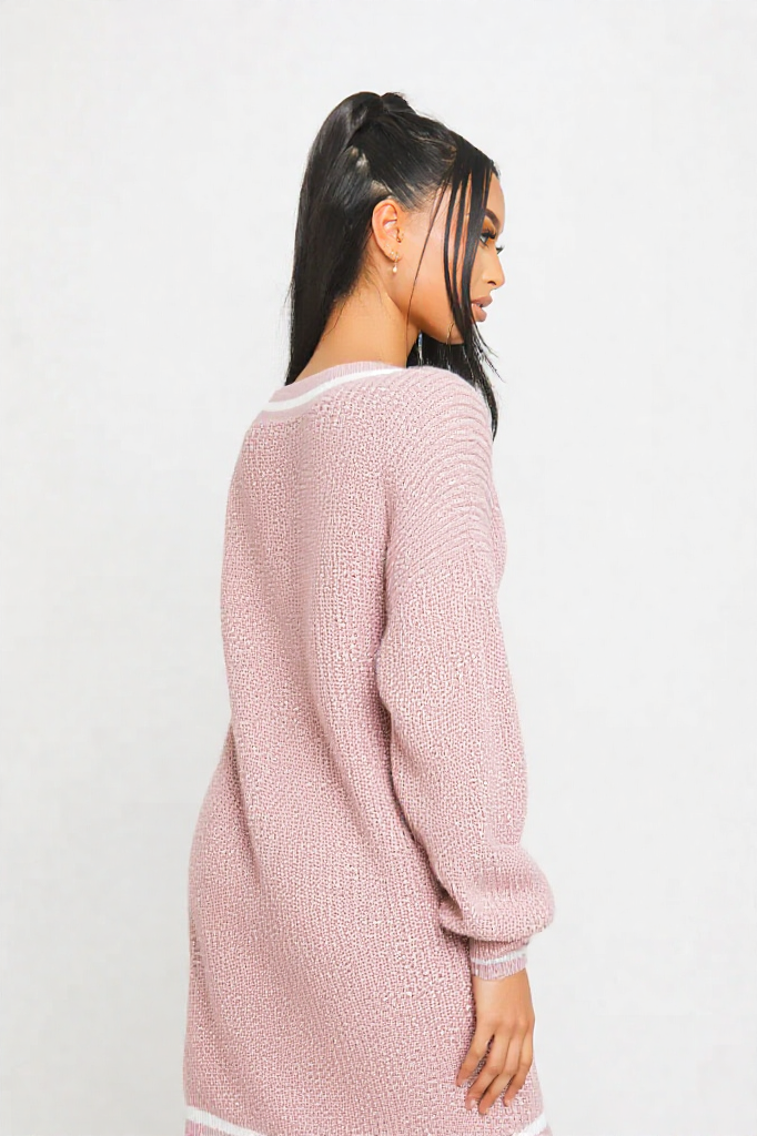 Cozy V-Neck Knit Sweater Dress