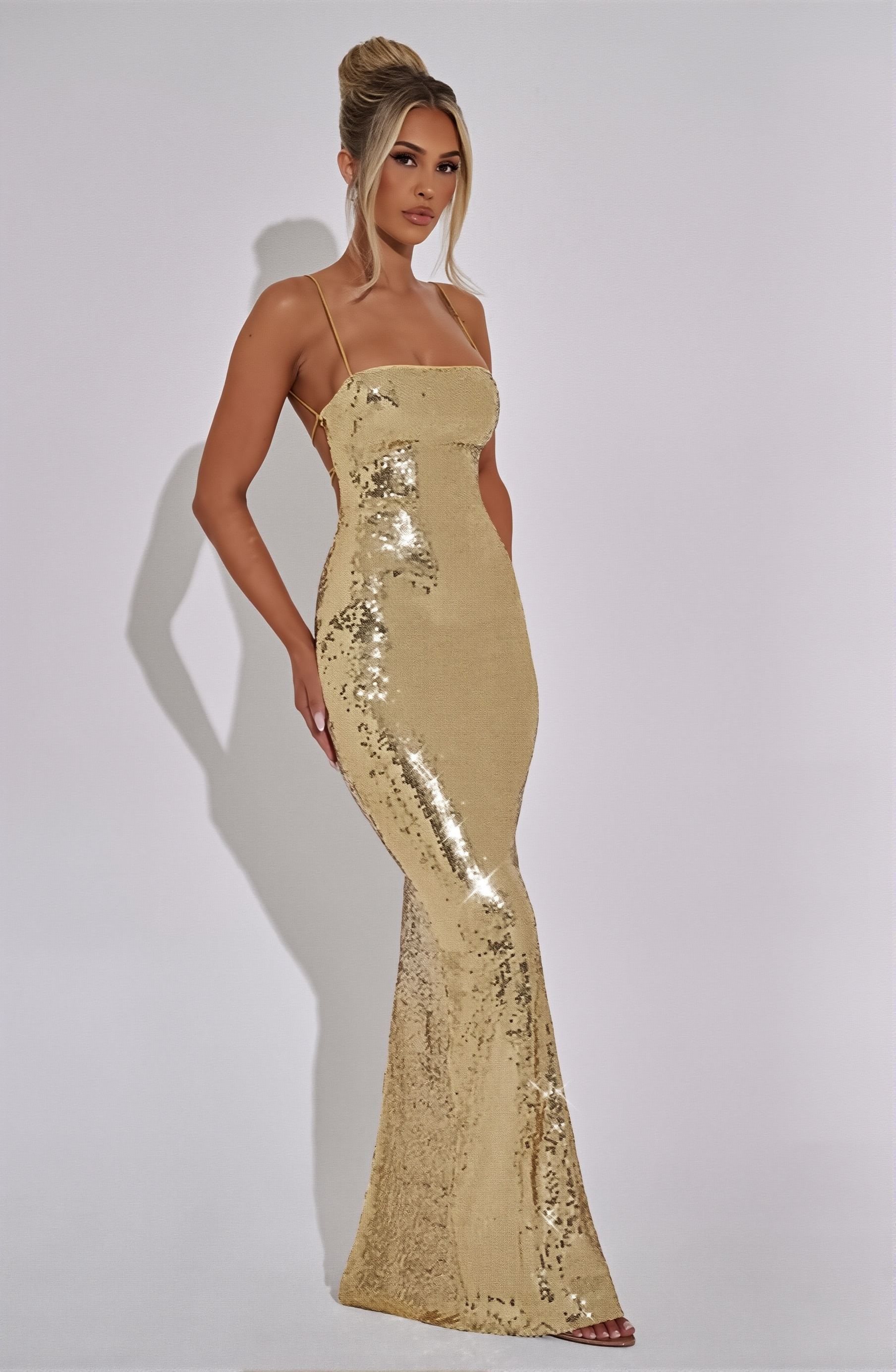 Golden Radiance Sequin Gown Dress