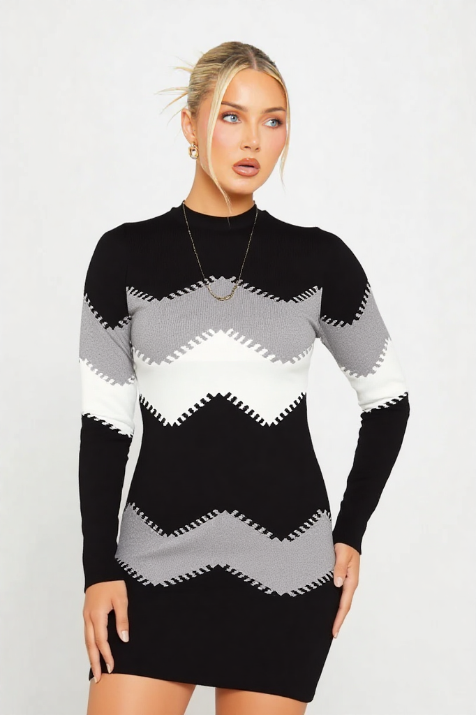 Zigzag Knit Bodycon Dress