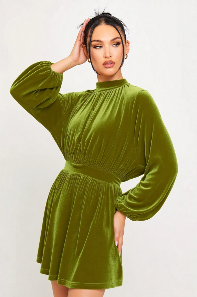 Velvet Pleated Mini Dress