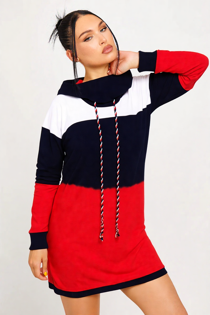 Tri-Color Street Hoodie Dress