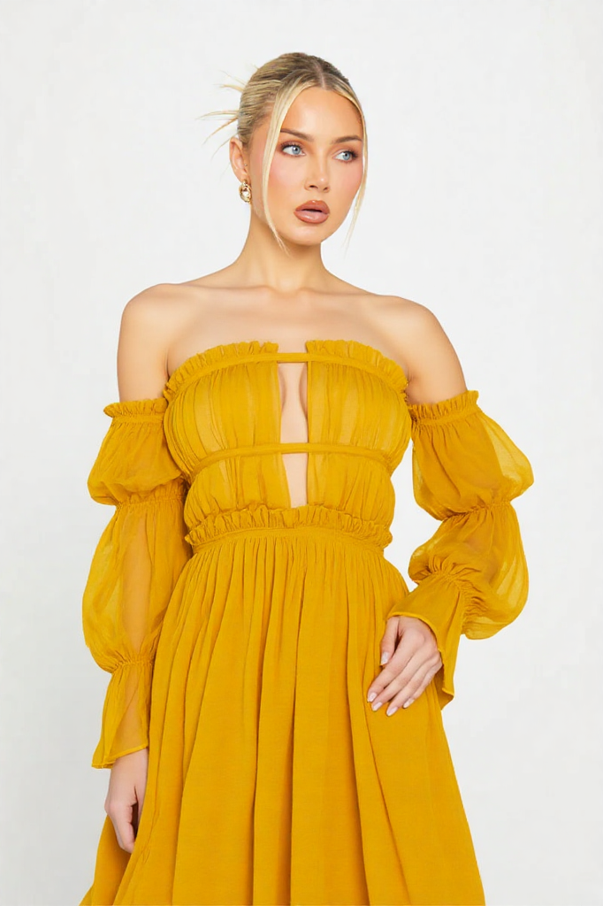 Golden Breeze Off-Shoulder Dress
