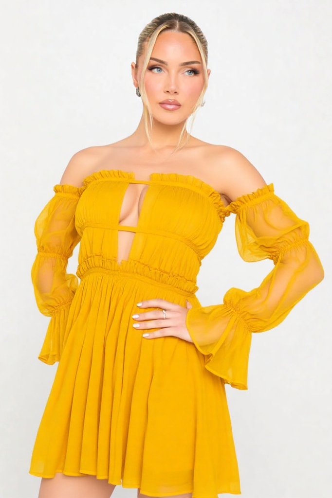 Golden Breeze Off-Shoulder Dress