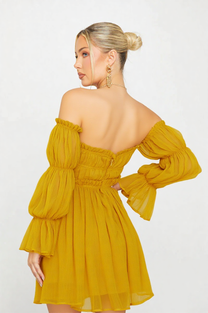 Golden Breeze Off-Shoulder Dress