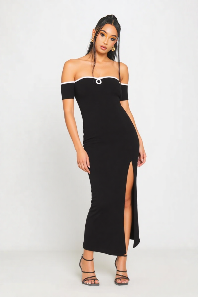 Midnight Elegance Off-Shoulder Dress