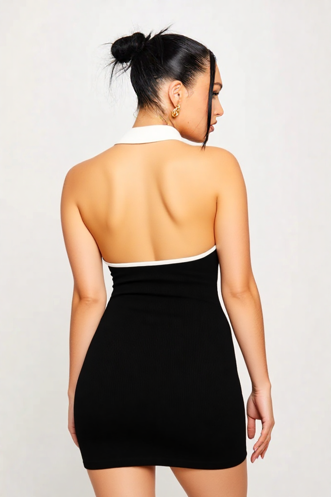 Chic Contrast Collar Mini Dress