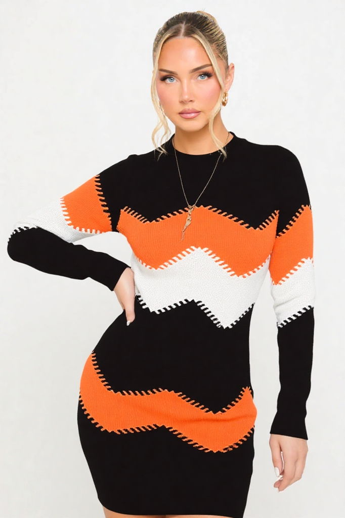 Zigzag Knit Bodycon Dress