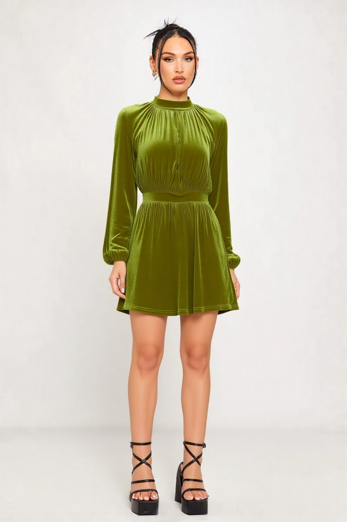 Velvet Pleated Mini Dress