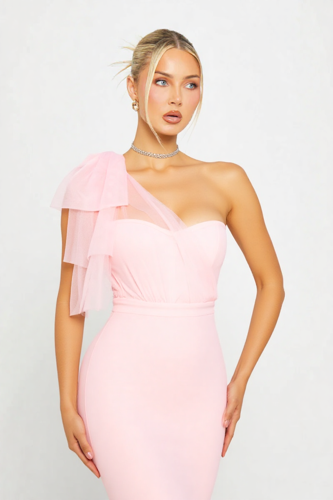 One Shoulder Tulle Bandage Dress