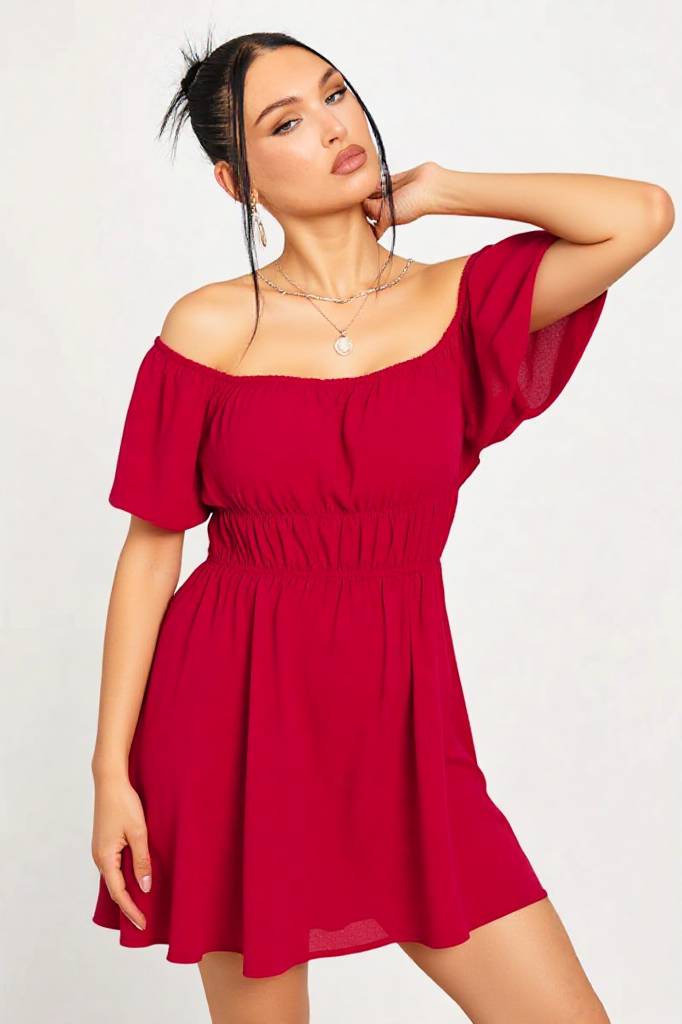 Off-Shoulder High Waist Dress