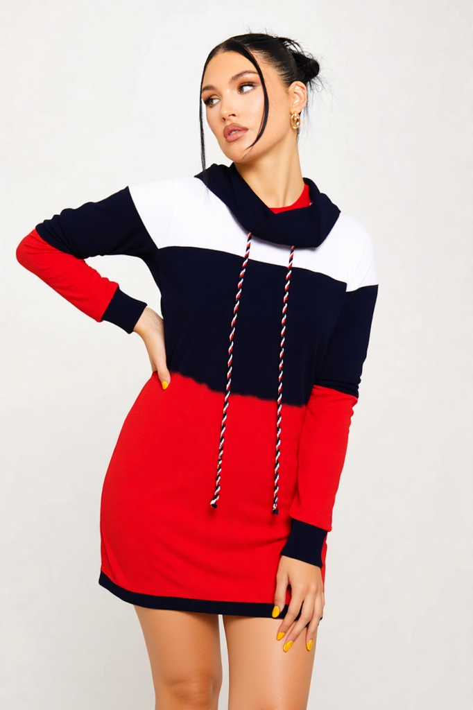 Tri-Color Street Hoodie Dress