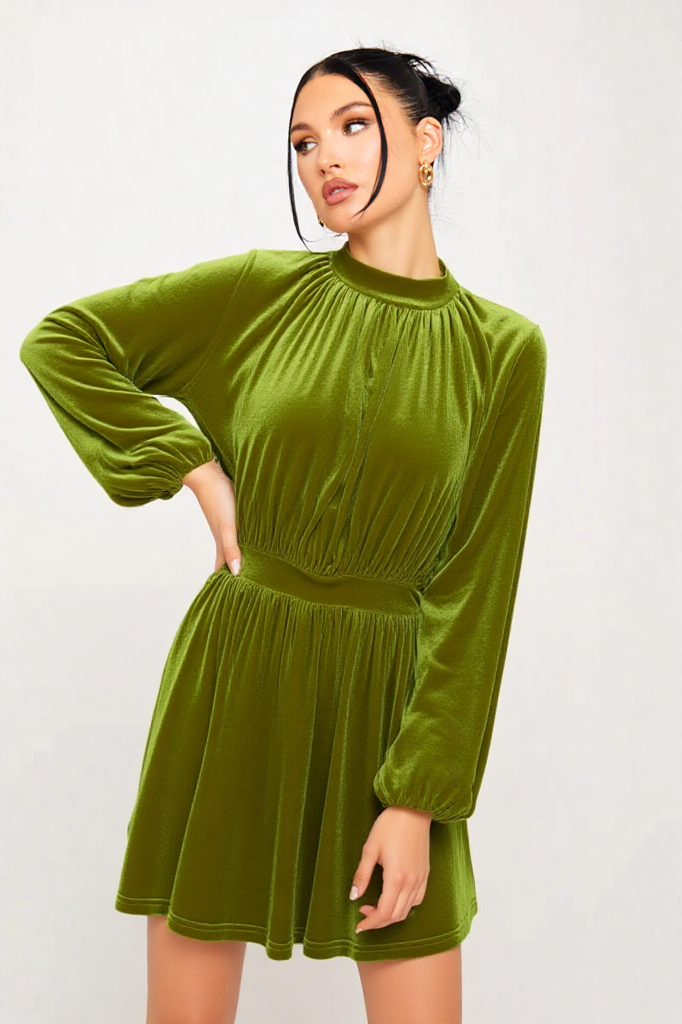 Velvet Pleated Mini Dress