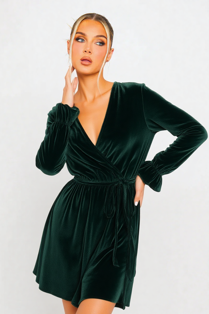 Velvet Wrap Mini Dress