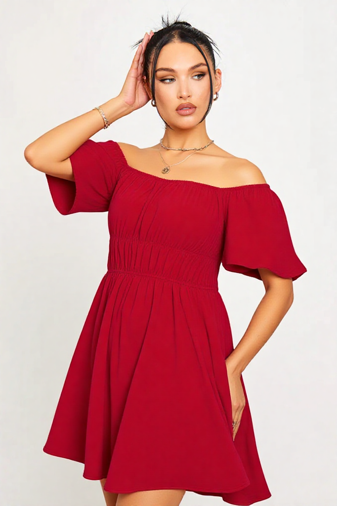 Off-Shoulder High Waist Dress