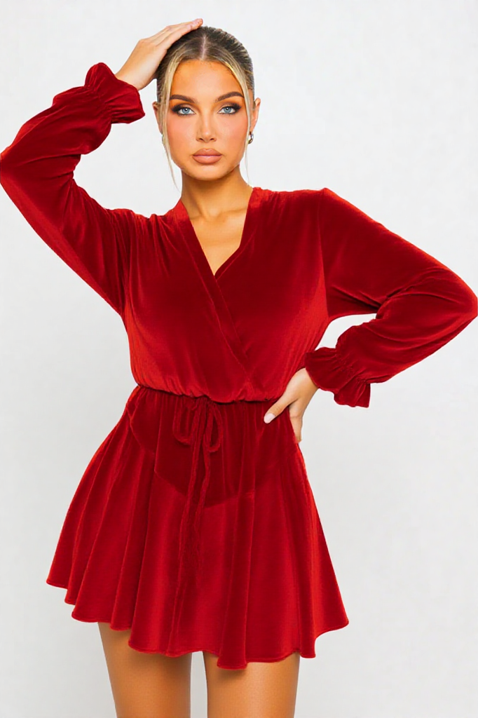 Velvet Wrap Mini Dress