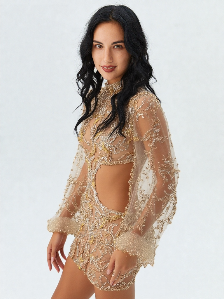 Elegant Sequined Mesh Evening Gown