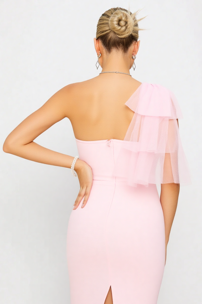 One Shoulder Tulle Bandage Dress