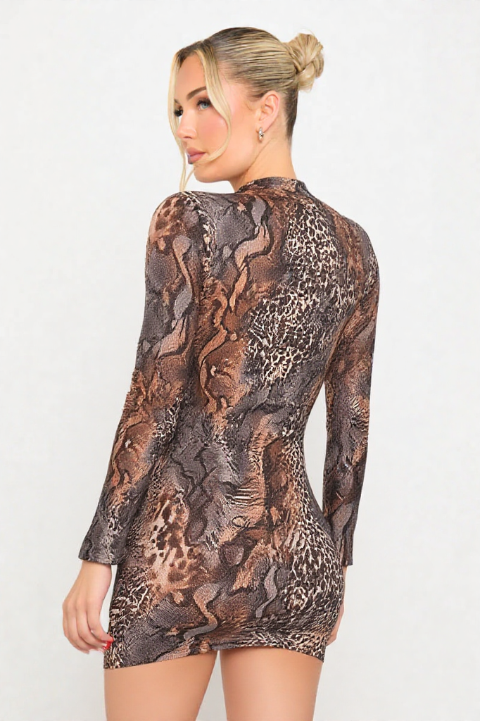 Long Sleeve Printed Sheath Dress