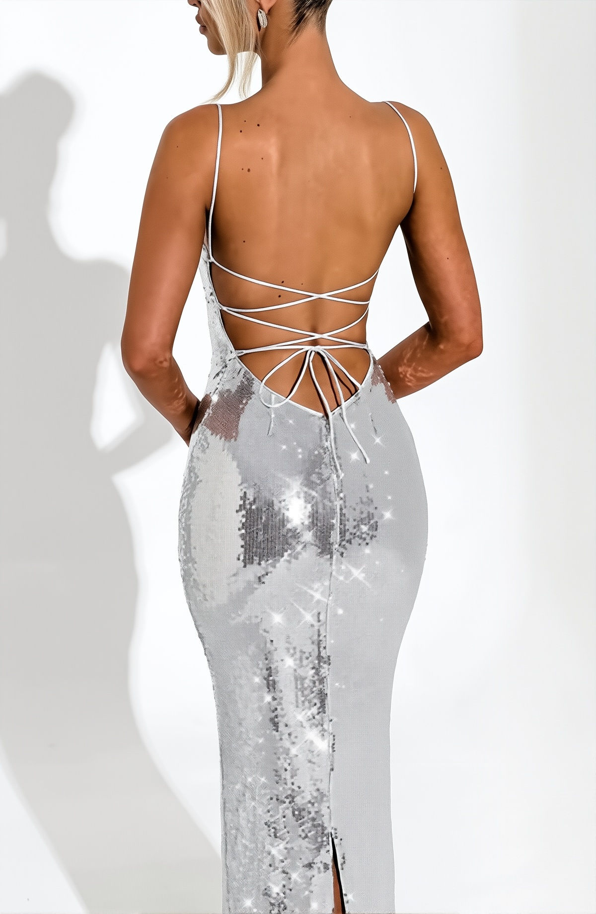 Silver Radiance Sequin Gown Dress