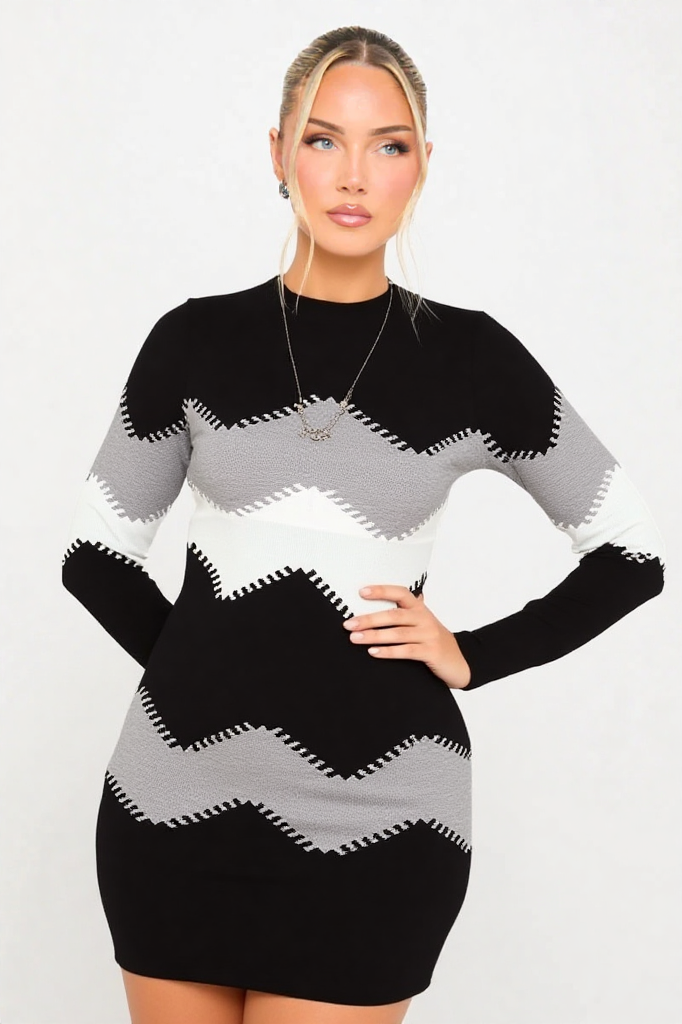 Zigzag Knit Bodycon Dress