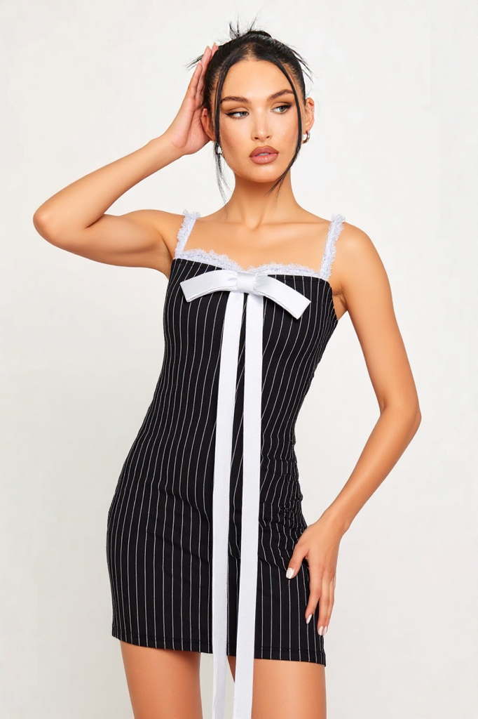 Pinstripe Charm Bow Dress