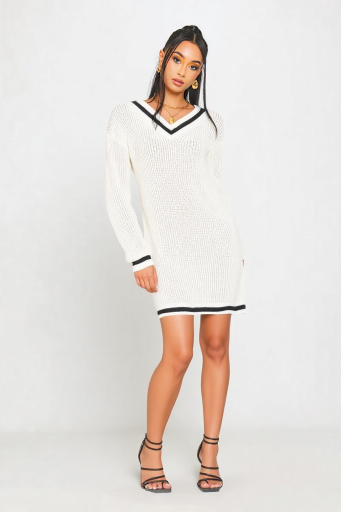 Cozy V-Neck Knit Sweater Dress