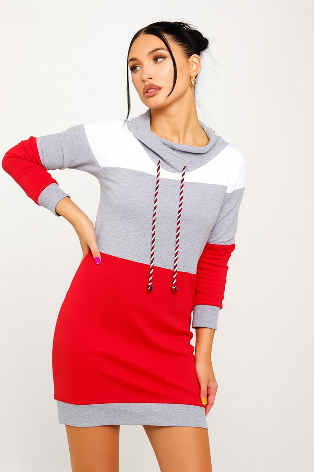 Tri-Color Street Hoodie Dress