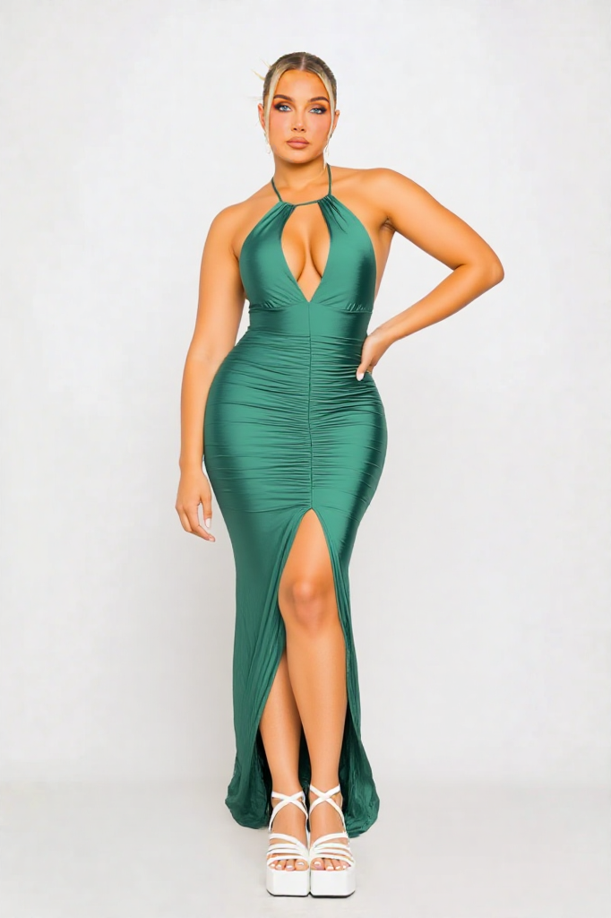 Emerald Elegance Halter Maxi Dress