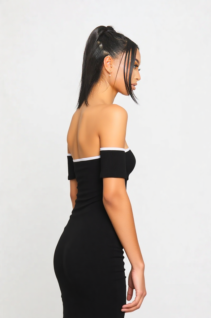 Midnight Elegance Off-Shoulder Dress