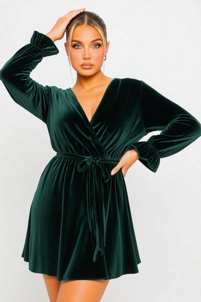 Velvet Wrap Mini Dress