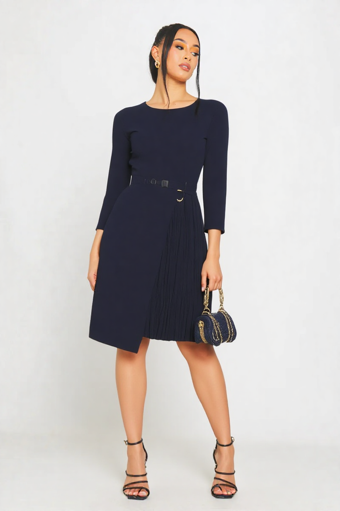 Elegant Belted Mid-Length Dress