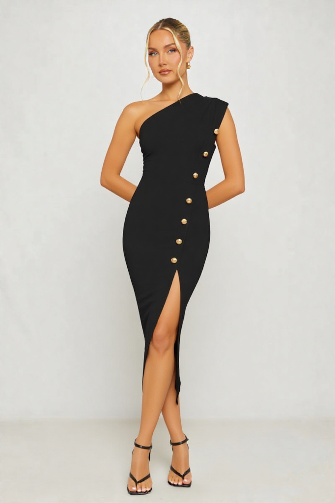 Seam Button Bandage Dress