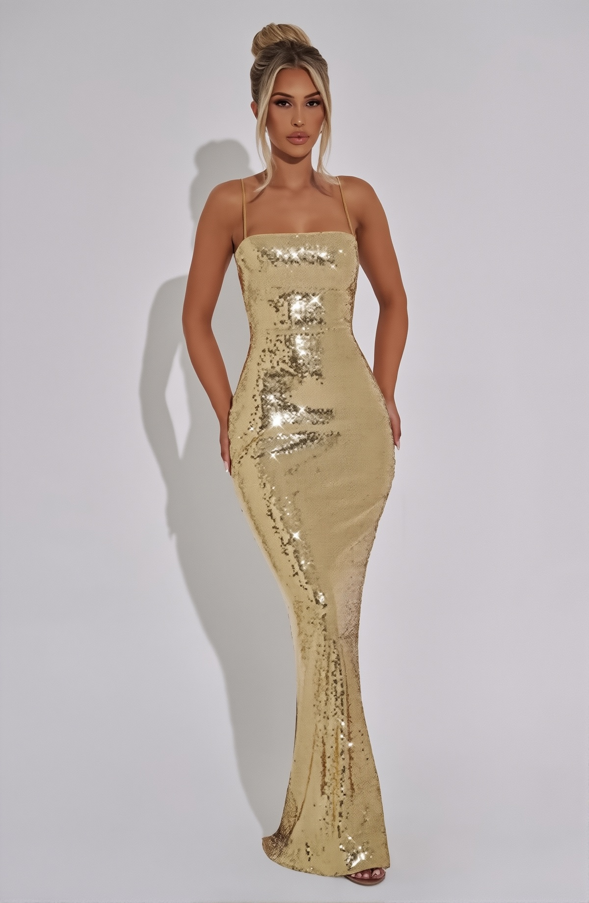 Golden Radiance Sequin Gown Dress