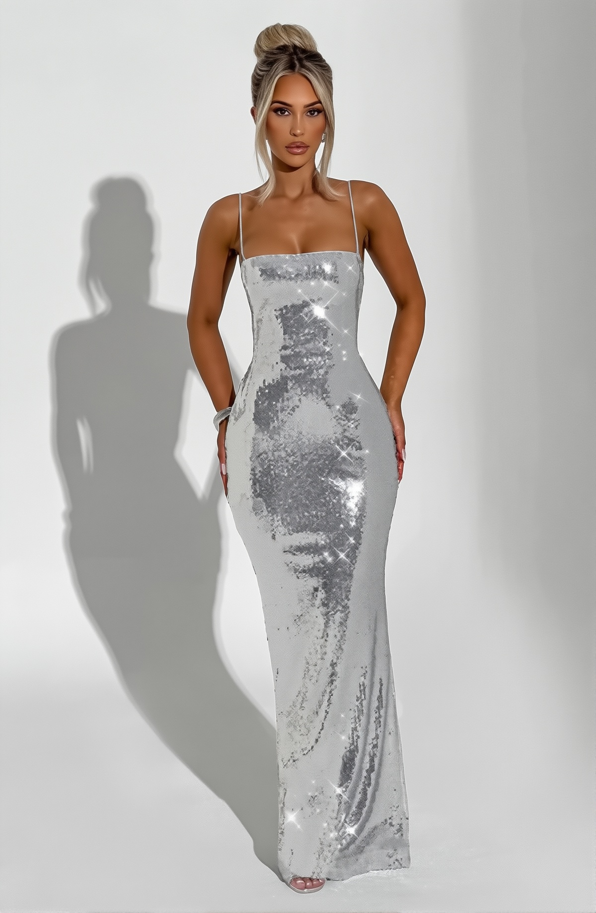 Silver Radiance Sequin Gown Dress