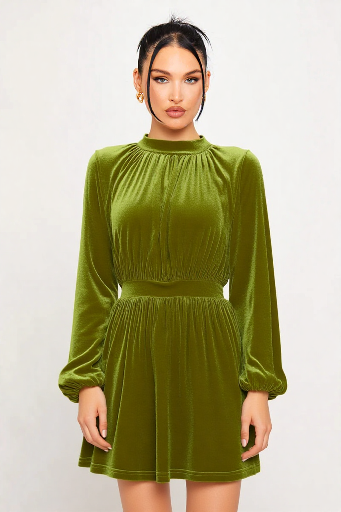 Velvet Pleated Mini Dress