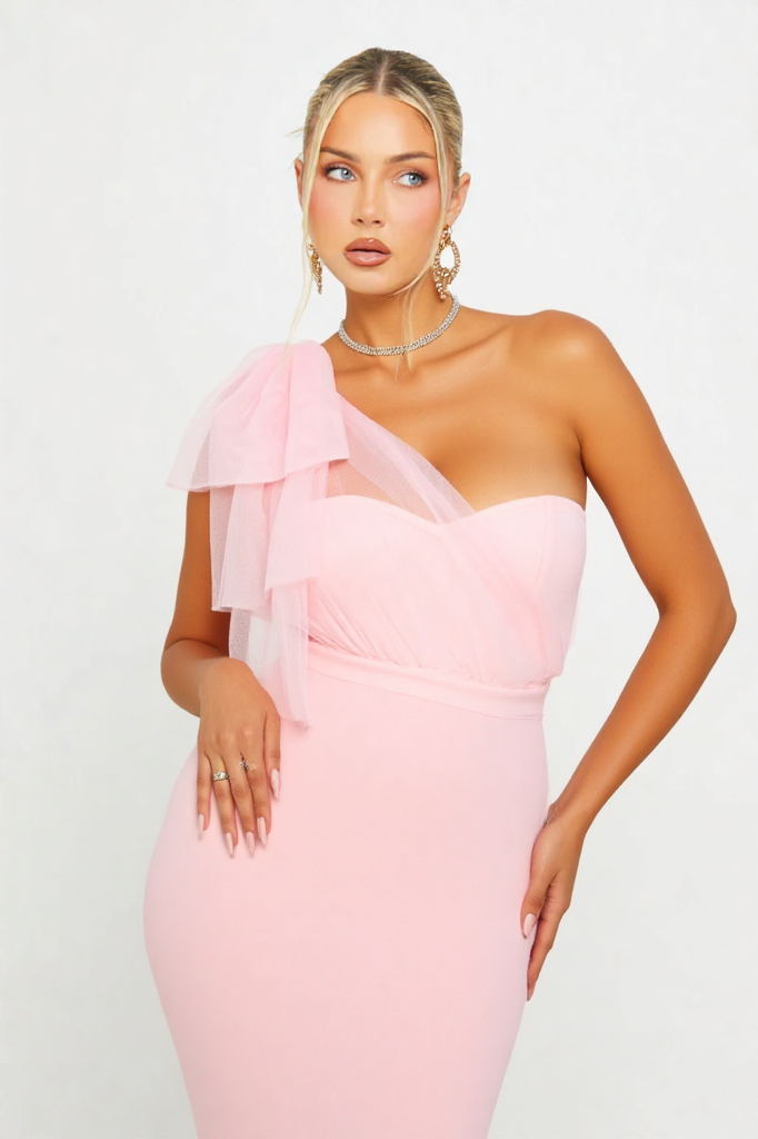One Shoulder Tulle Bandage Dress