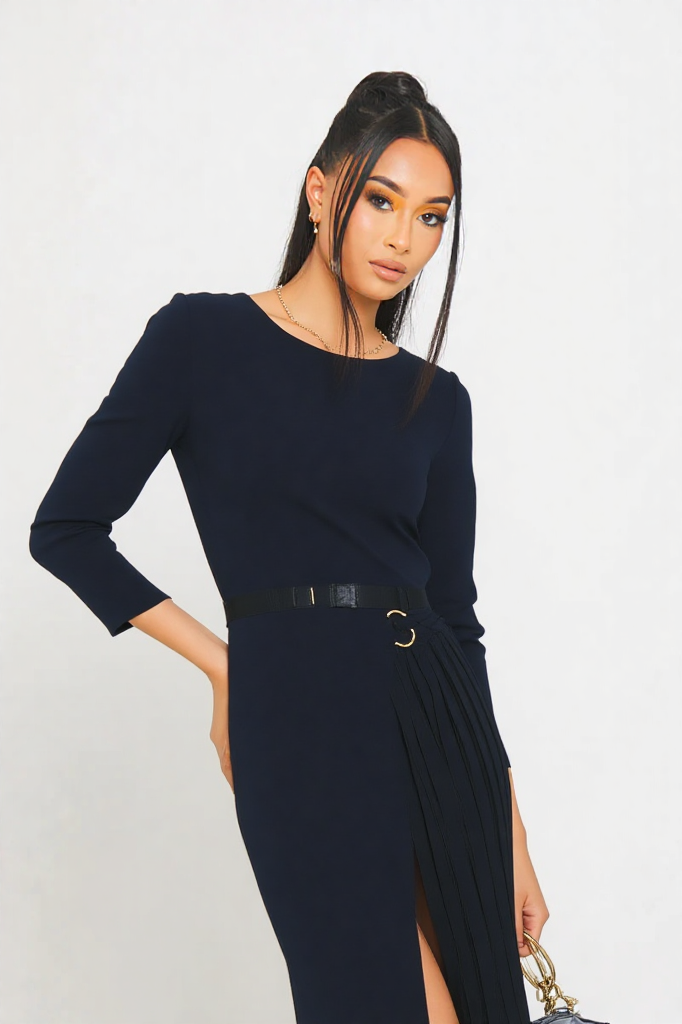 Elegant Belted Mid-Length Dress