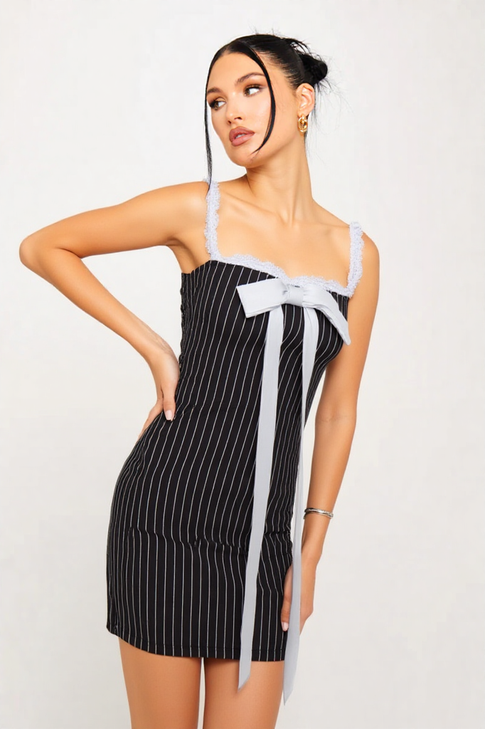Pinstripe Charm Bow Dress