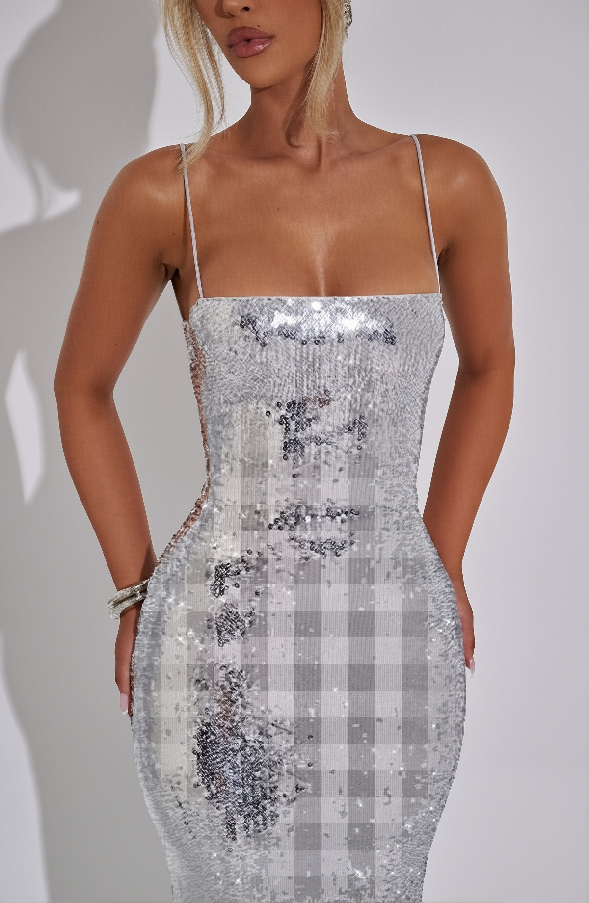 Silver Radiance Sequin Gown Dress