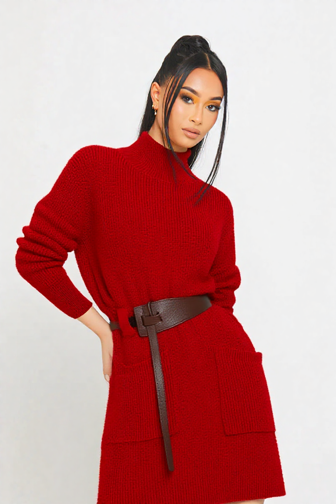 Crimson Charm Knit Dress