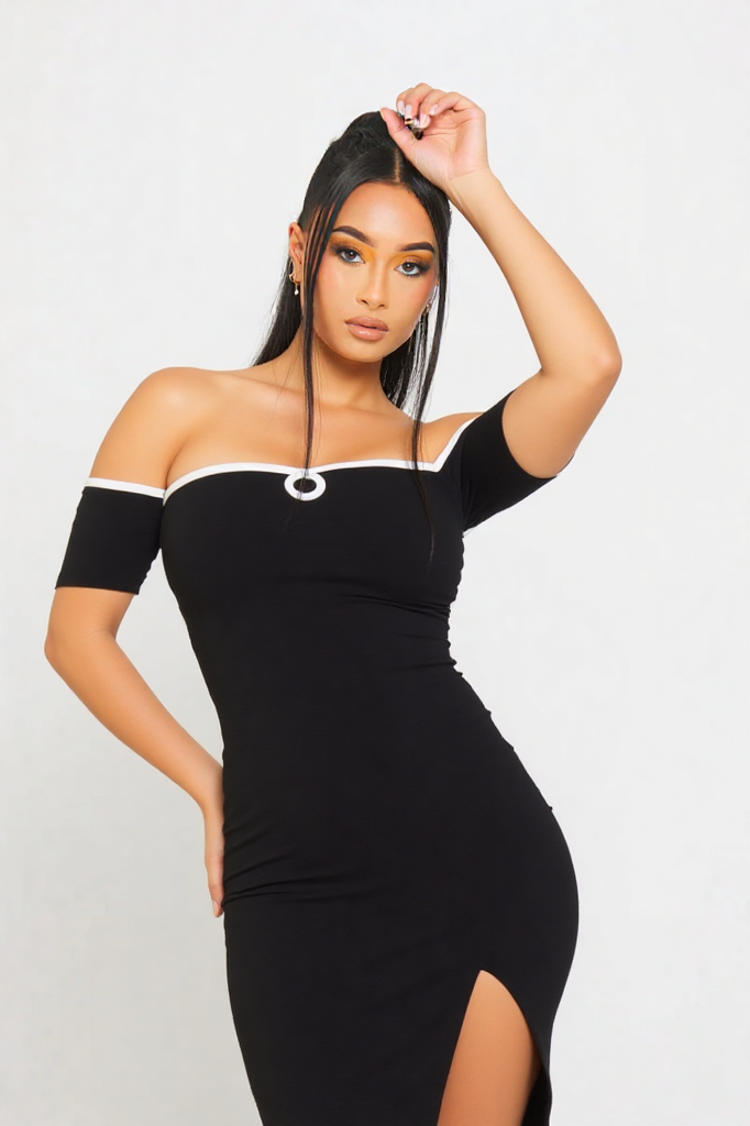 Midnight Elegance Off-Shoulder Dress