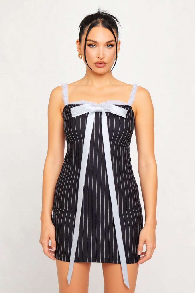 Pinstripe Charm Bow Dress