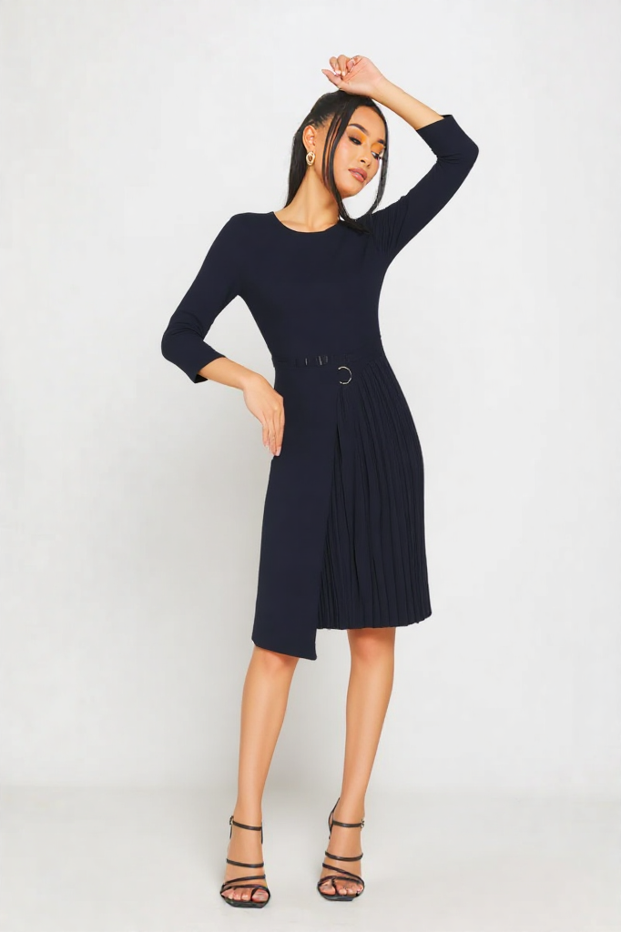 Elegant Belted Mid-Length Dress