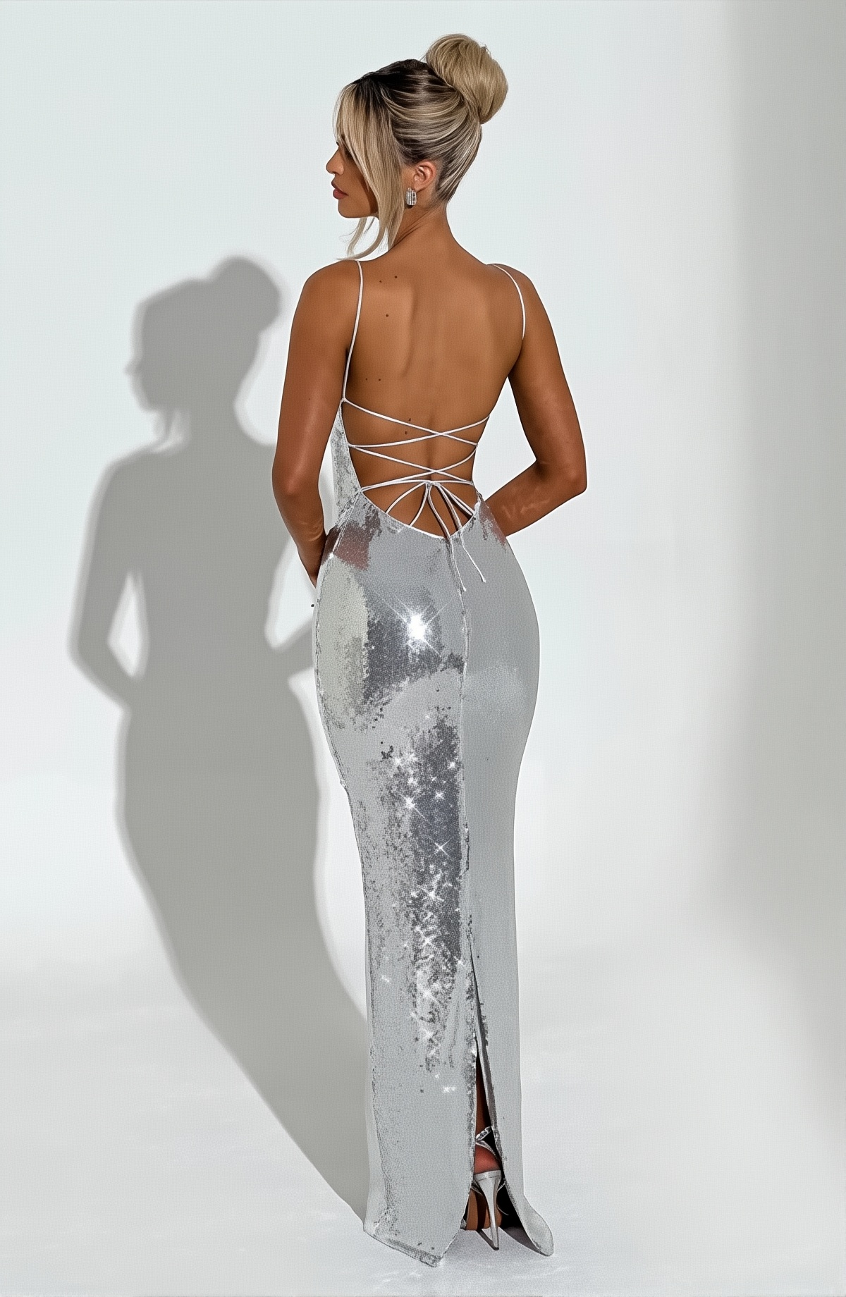 Silver Radiance Sequin Gown Dress