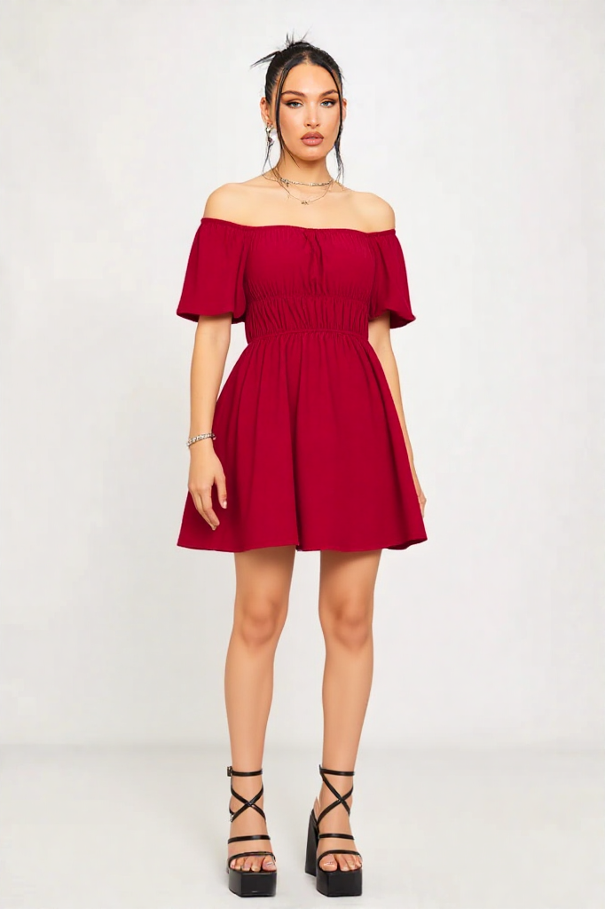 Off-Shoulder High Waist Dress