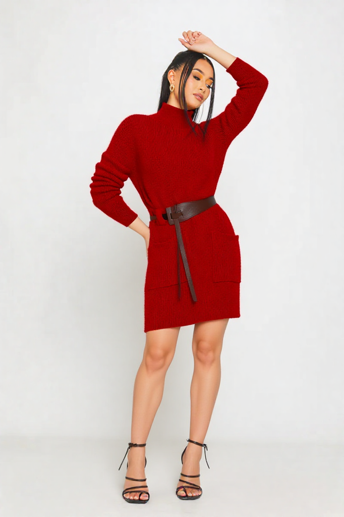 Crimson Charm Knit Dress