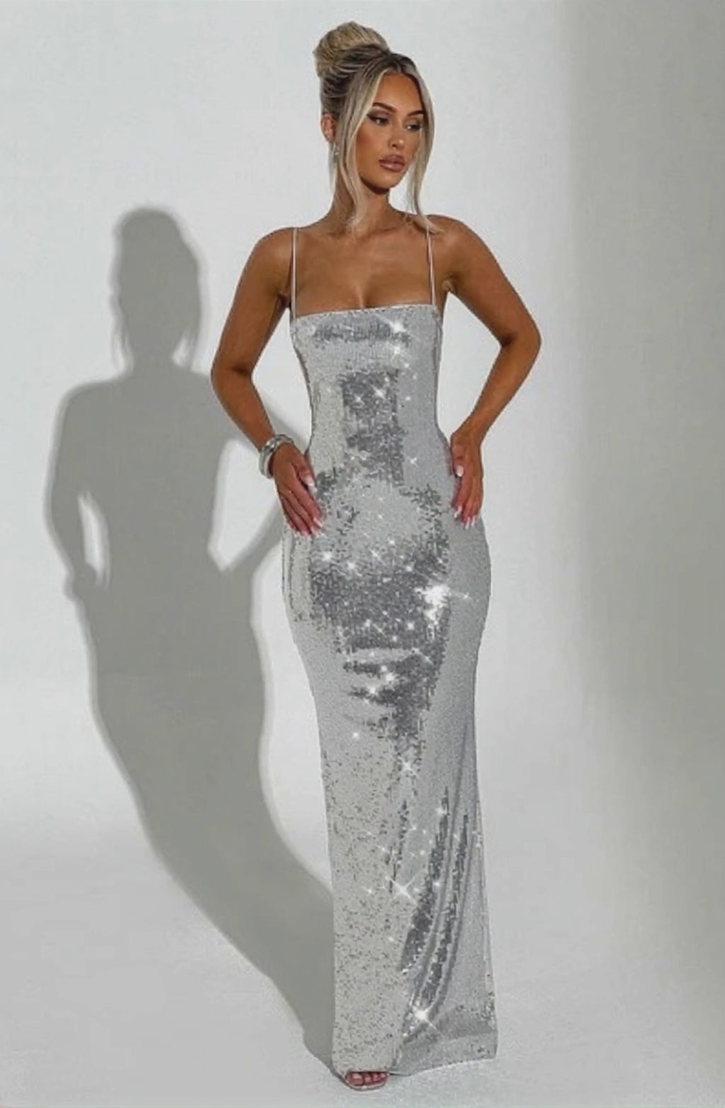Silver Radiance Sequin Gown Dress