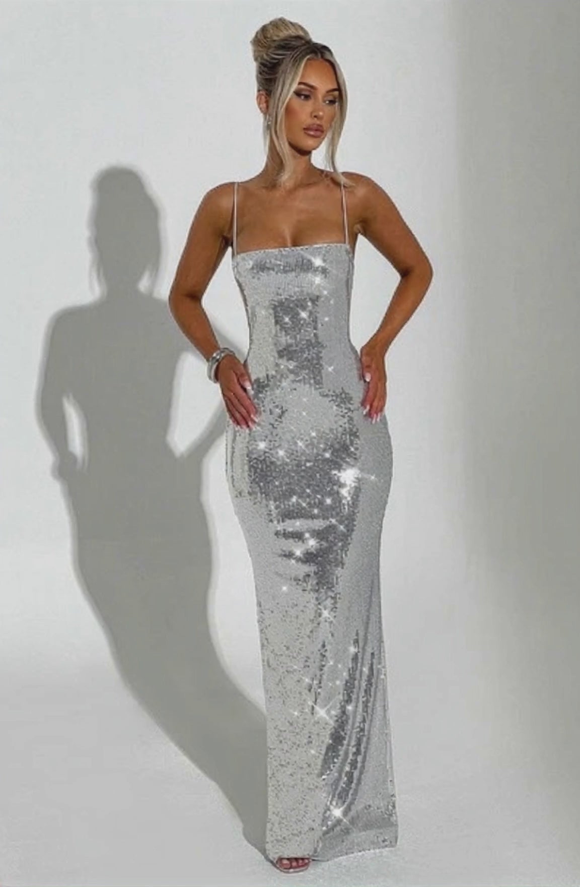 Silver Radiance Sequin Gown Dress